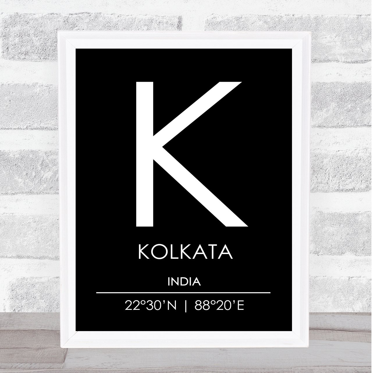Kolkata India Coordinates Black & White World City Travel Quote Poster Print