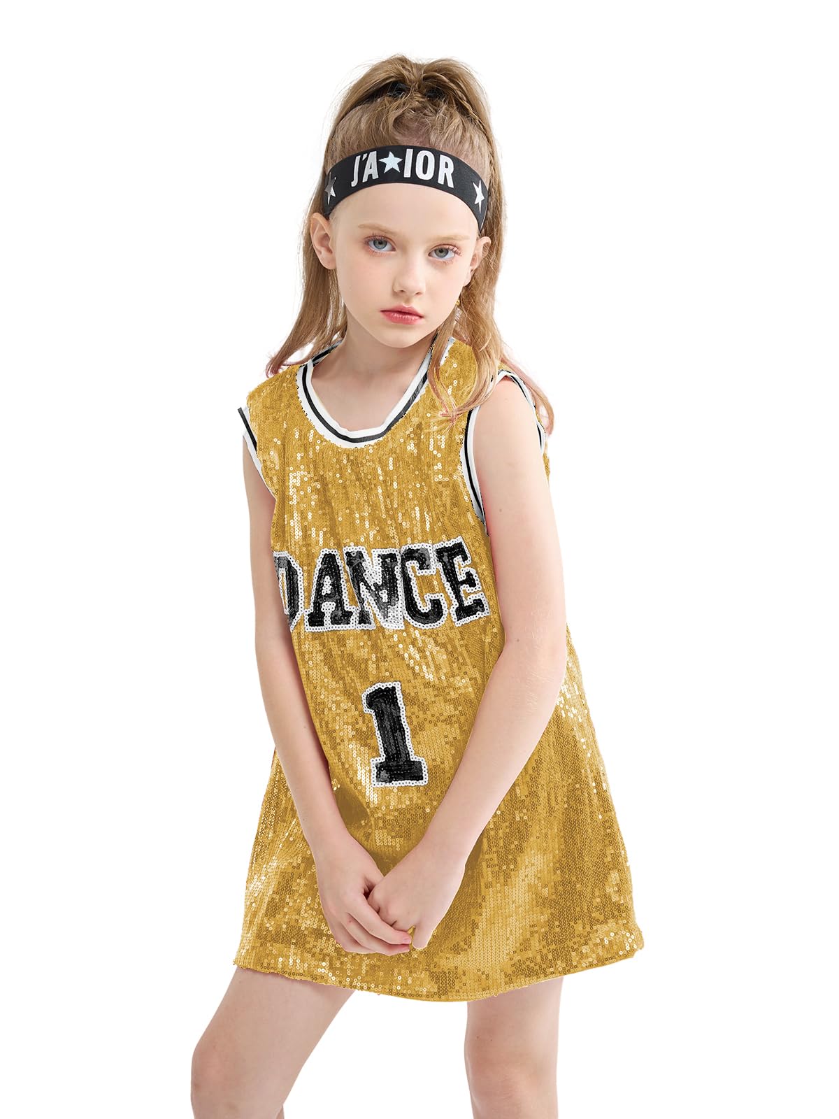 LOLANTA Costume de Danse à Paillettes pour Filles, Vêtements de Danse Hip Hop Jazz, Robe sans Manches à Paillettes Robe Débardeur