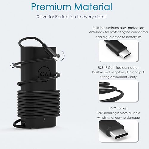 Miniatura 4 de Cargador de PC AI 2025 de 65 W USB C compatible con Dell Latitude 5550 5450 5530 5350 7650 7530 7450 7450 7455 Adaptador de corriente para laptop AI
