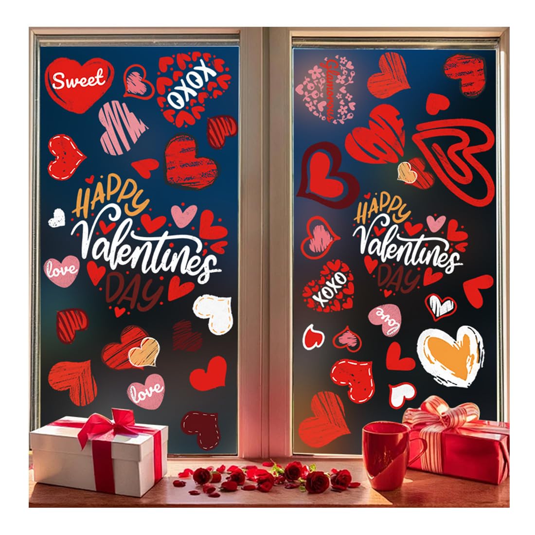 BECHS 6 Hojas Pegatinas Decorativas De Ventana Pegatinas Estáticas De San Valentín Decoración De La Pared Del Corazón De La Boda Etiqueta De La Ventana Decoración De La Etiqueta Del Partido Adorno