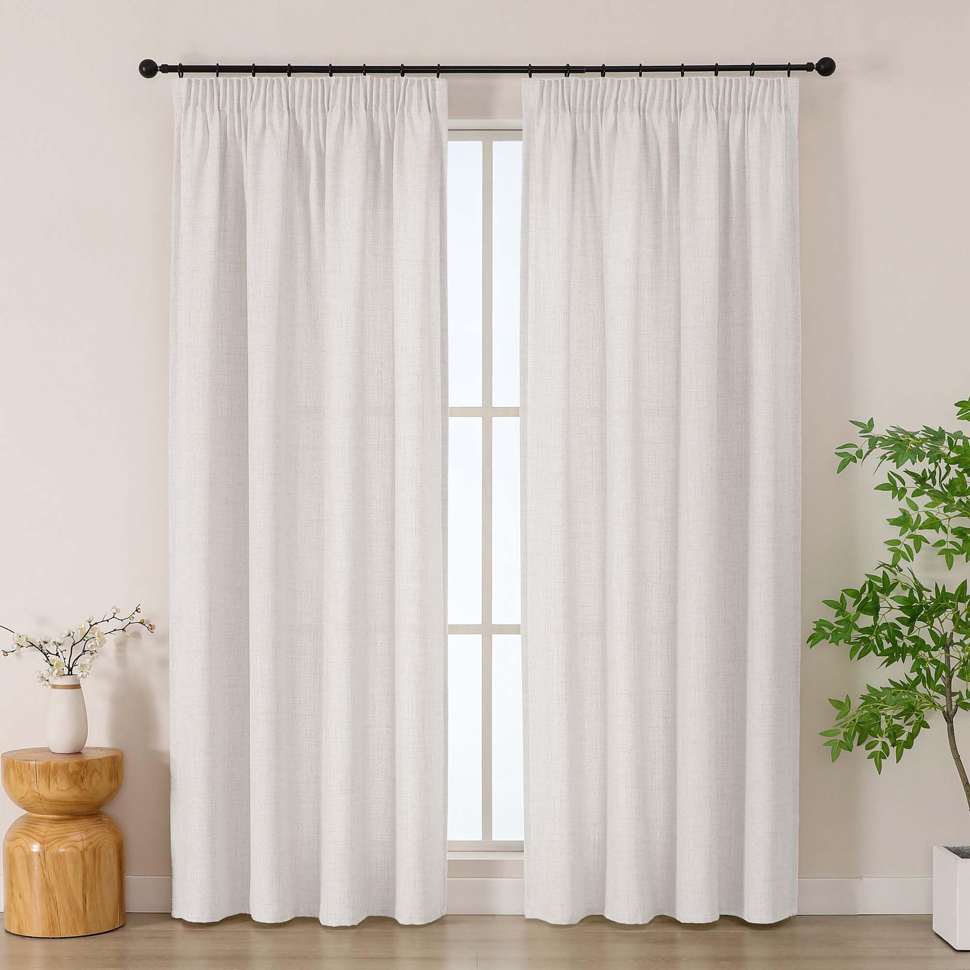 Simplebrand Natural Curtains 200 cm Long 2 Panels, Faux Linen Semi Light Filtering Soft Slub Textured Privacy Farmhouse Curtain Drapes for Living Room Bedroom, Natural, Each 140 Wx200 L