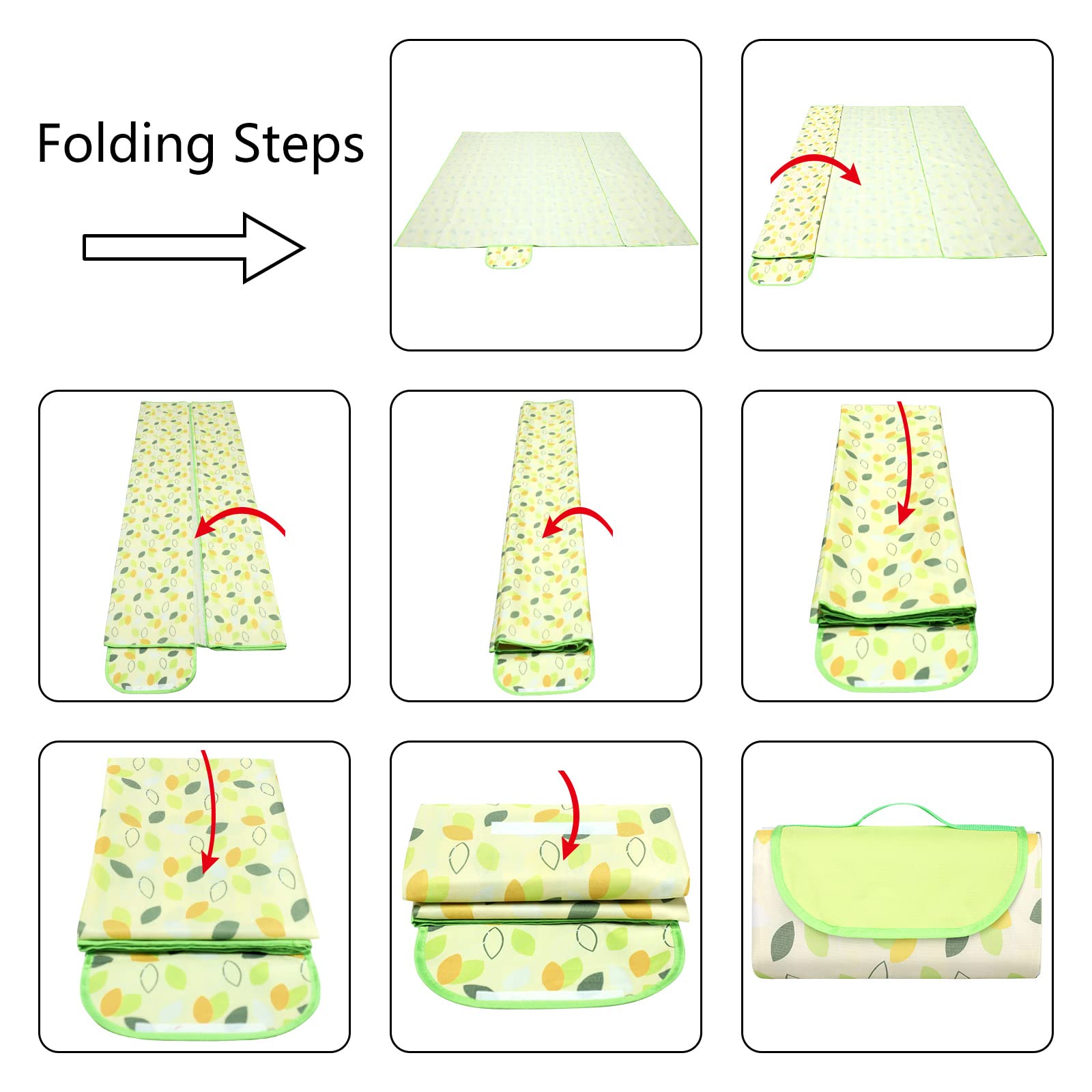 Eucomir Coperta da Picnic Portatile 200 x 200 CM, Impermeabile Pieghevole con Manico,Unisex,per Outdoor Giardino Campeggio,Piccola Foglia Volante
