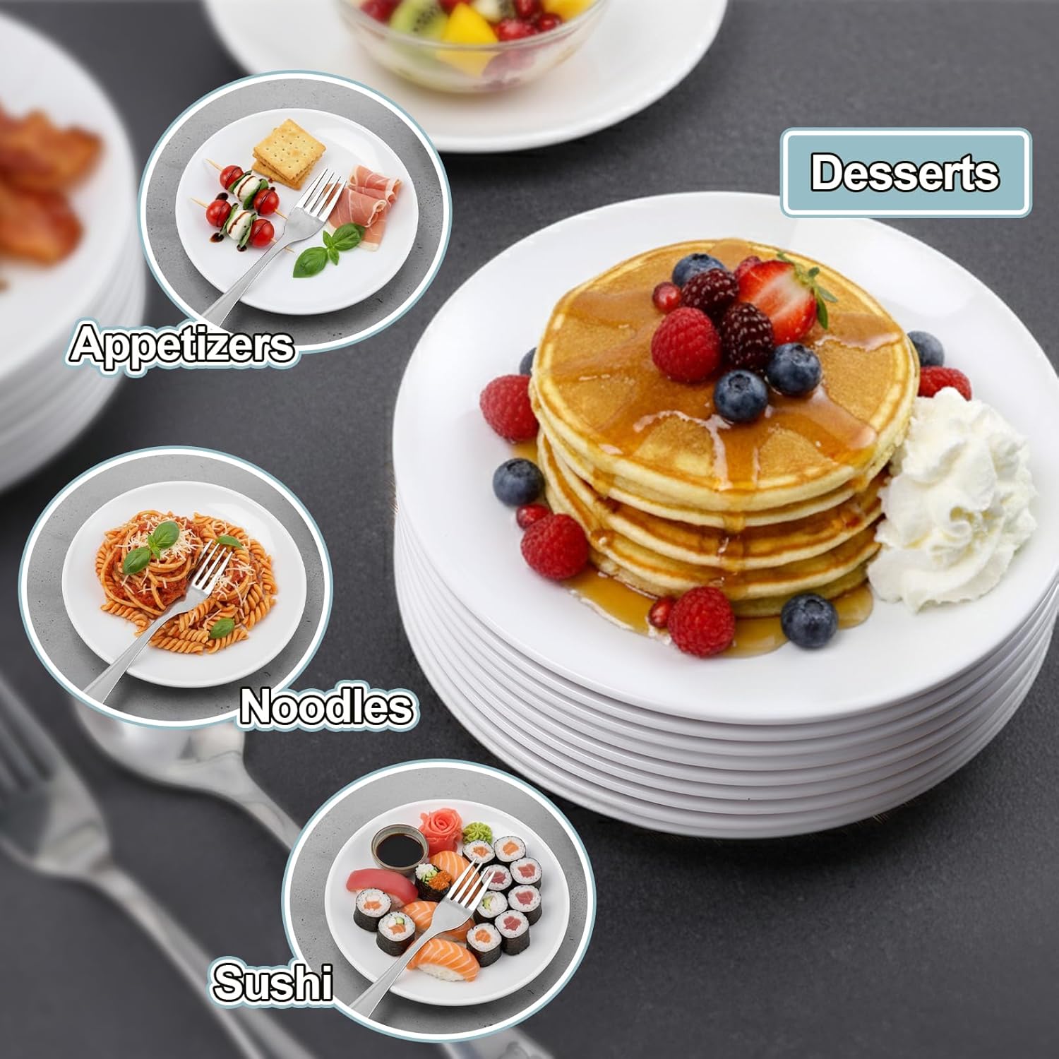 18 Pieces Melamine Appetizer Plates, 5.91 Inch White Round Dinner Plates, Small Salad and Dessert Plate, Lightweight Durable Serving Dishes for Snacks, Catering, Party