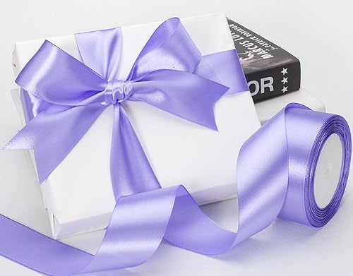 Miniatura 8 de Atrbb Cinta de satén de 25yardas, 1-12pulgadas de ancho, perfecta para bodas, lazos hechos a mano y envoltura de regalos, morado