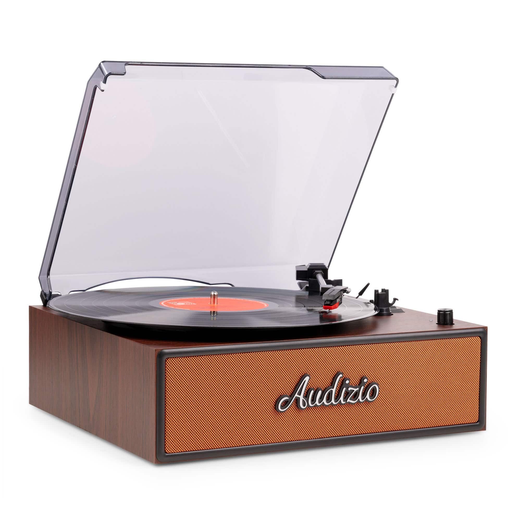 Audizio Reno – Giradischi con altoparlante Bluetooth – Retro Giradischi – Lettore in vinile per 33/45/78 RPM, Turntable in vinile con trasmissione a cinghia, giocatori vintage – rame