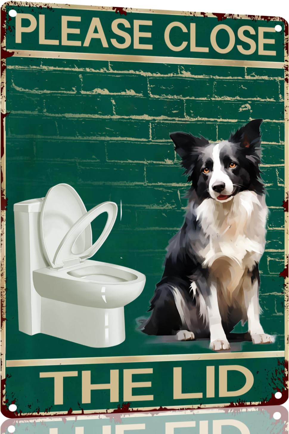 Djgkdb Tin Sign 071 Border Collie Tin Sign Dog Please Close The Lid Bathroom Restroom Vintage Metal Tin Sign Retro Poster For Bathroom Toilet For Dog Lover 6X8 Inch