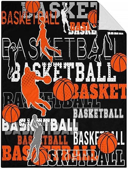 Mercuryelf Basketball Throw Blanket - Soft, Fuzzy & Warm - 60x80 Inches Flannel Blankets for Bed, Couch - Black Sports Throws Gift for Adults