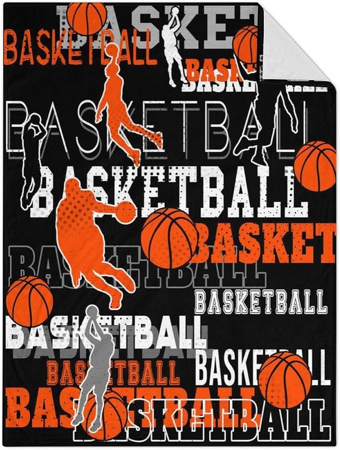 Mercuryelf Basketball Throw Blanket - Soft, Fuzzy & Warm - 60x80 Inches Flannel Blankets for Bed, Couch - Black Sports Throws Gift for Adults