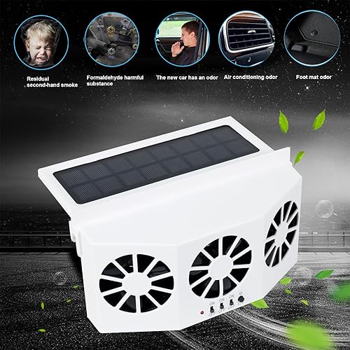 Miniatura 7 de Unifizz Ventilador de ventana delgada solar Ventilador de escape de coche con tres ventiladores 1.5W ABS negro