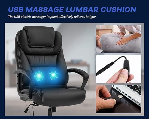 Miniatura 7 de Silla de oficina en casa grande y alta, silla ejecutiva de 500 libras, silla ergonómica de cuero de respaldo alto con soporte lumbar, reposacabezas