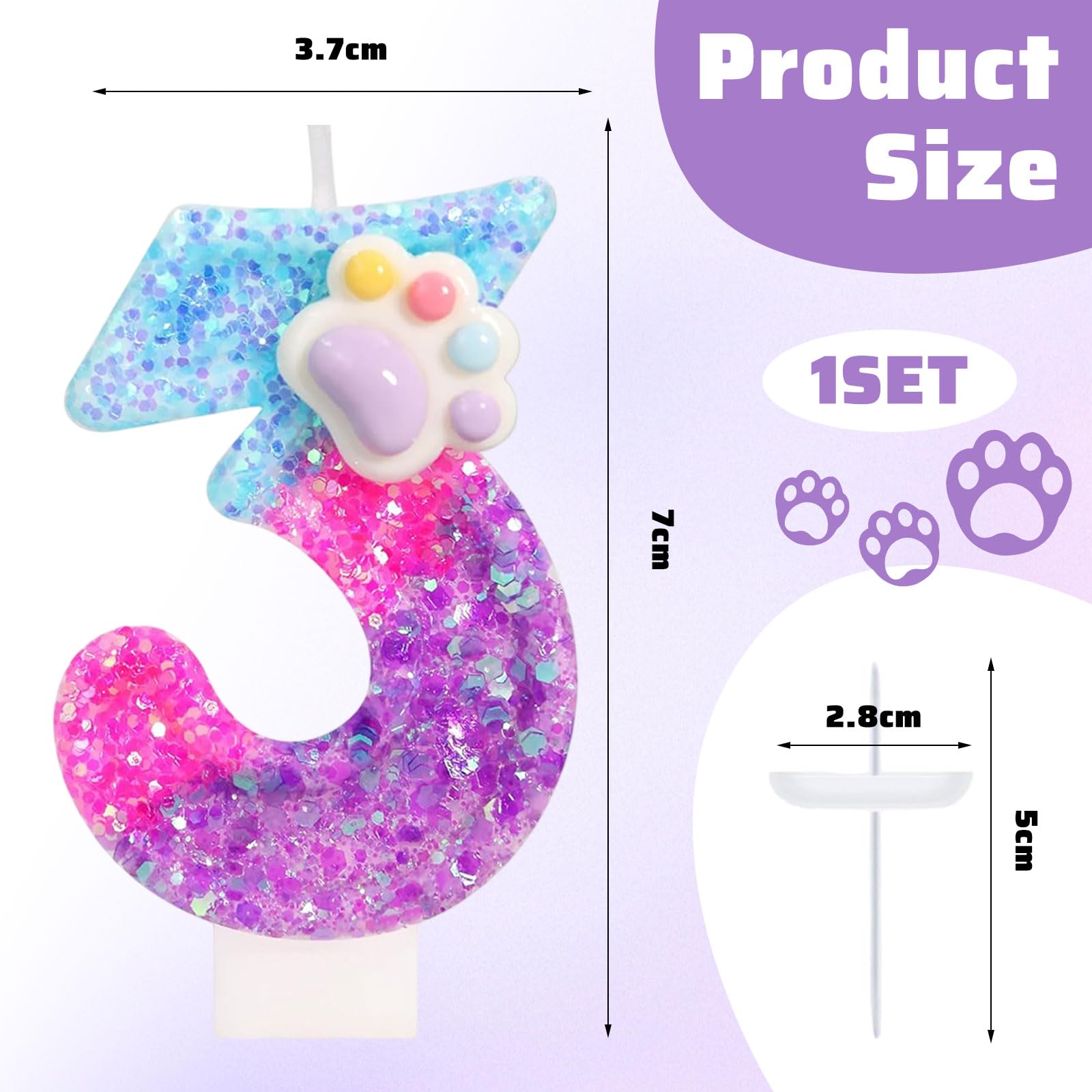 Candele Di Compleanno Rosa Con Numero 3 A Forma Di Zampa Di Gatto E Cane - Set Di Candele A Tema Animale Per Torte E Cupcake