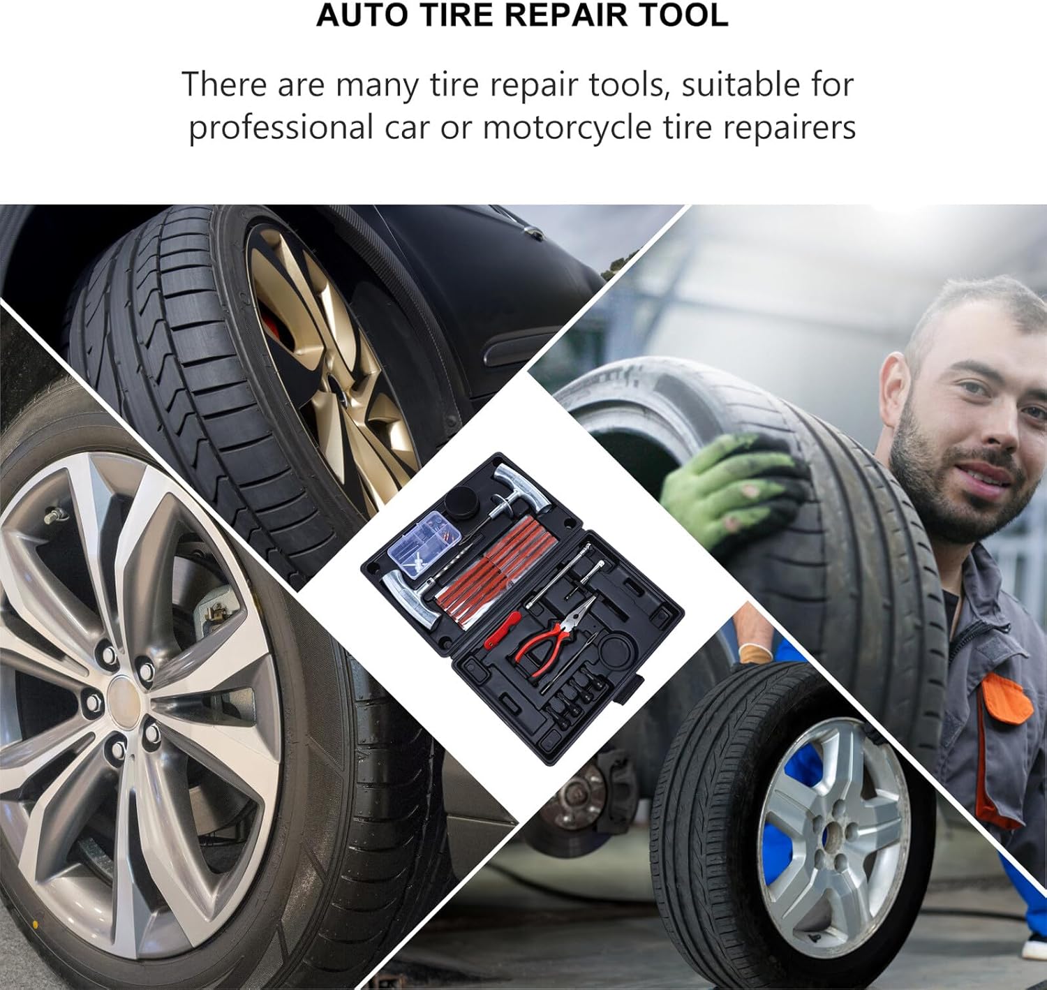 67pcs Heavy Duty Tire Repair Kit Universal Auto Motorcycle Tire Repair Tools for Car Truck ATV Puncture Fixing