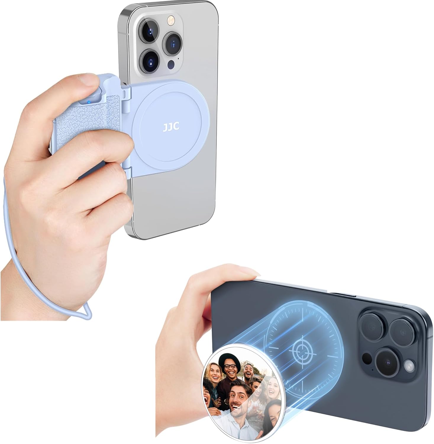 Magnetic Phone Hand Grip + Magnetic Selfie Mirror:Smartphone Shooting Holder with Slim Cell Phone Convex Mirror