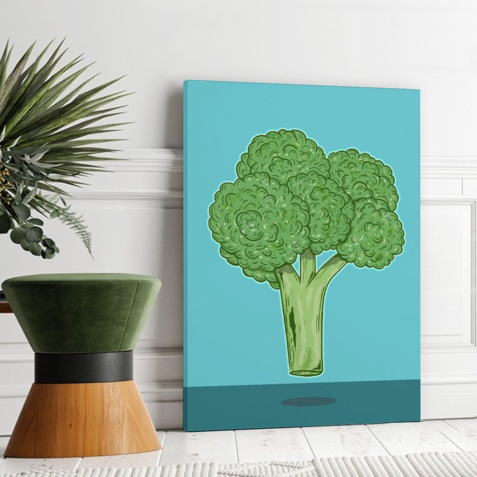Head of Brokkoli Gemälde Poster Leinwand Wandkunst Schlafzimmer Poster Wohnzimmer Dekor Poster für Zimmer Ästhetische Sport Büro Zimmer Wohnheim Dekoration Geschenke Ölgemälde Rahmen-Stil 50 x 75 cm