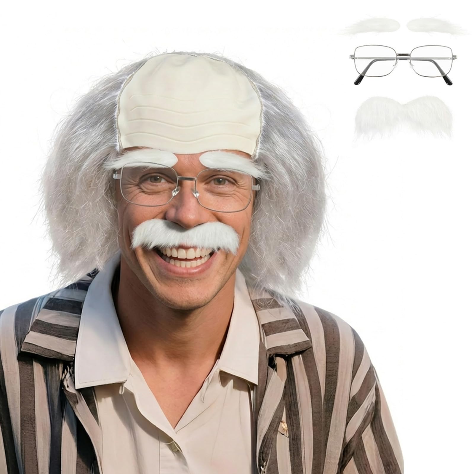 Old Man Balding Wig Costume Adult Funny Grandpa Costume Funny White Old Man Wig Glasses Fancy Dress for