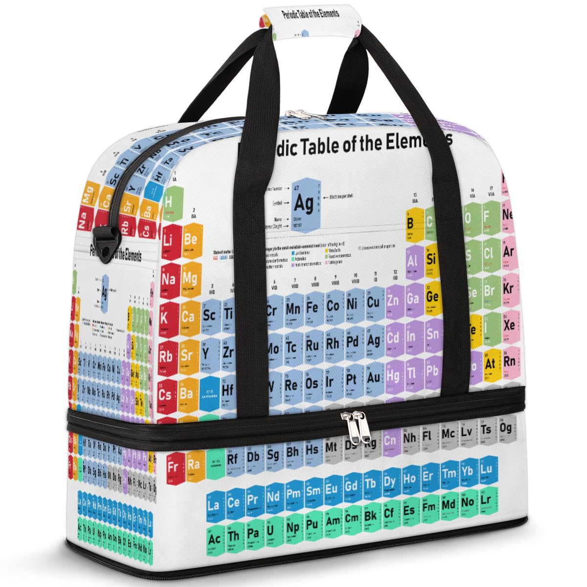 Bolsa de viaje plegable para mesa periódica, mesa de números, 47 L, bolsa de fin de semana con funda de carrito para hombro, bolsa de hombro separada para deportes, gimnasio, viajes, multicolor, 47L,