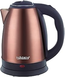 Hagen - Bollitore elettrico compatto in acciaio inox, design elegante, base a 360°, capacità 1,8L, 1500W, base a 360°, filtro rimovibile e lavabile, Rame