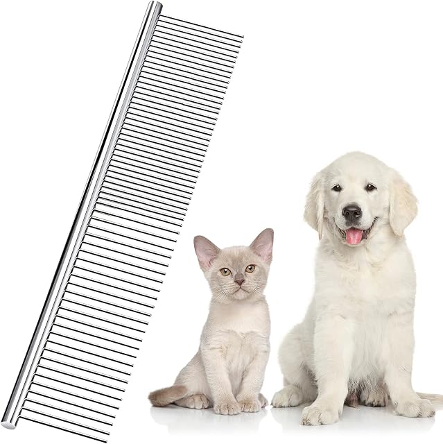 Boao Stainless Steel Pet Comb Pet Grooming Comb Rounded Teeth Dog Comb for Large, Medium and Small Dogs and Cats with Tangled Short/Long Hair (19 x 4 cm)