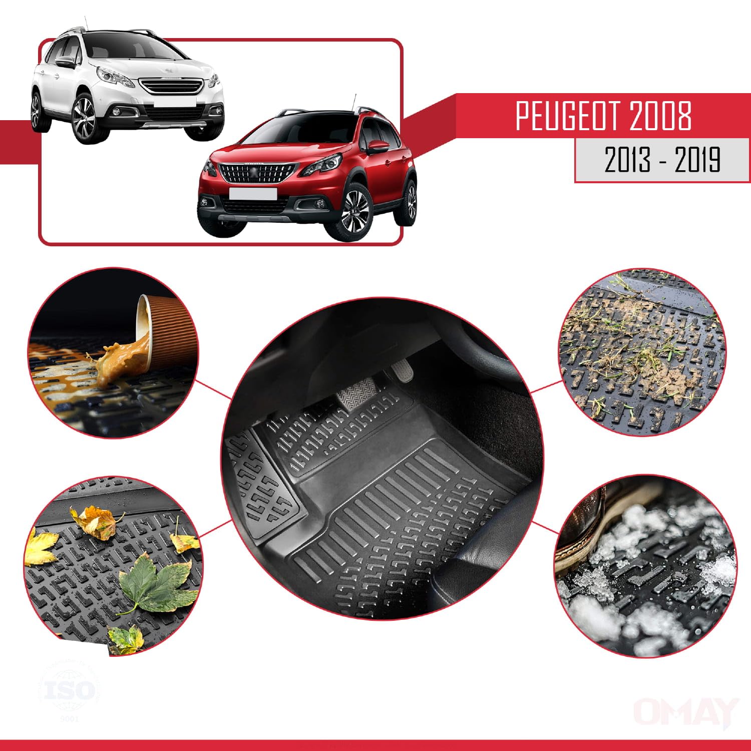 RE&AR Tuning kompatybilne z Peugeot 2008 2013-2019 4D gumowe maty czarne