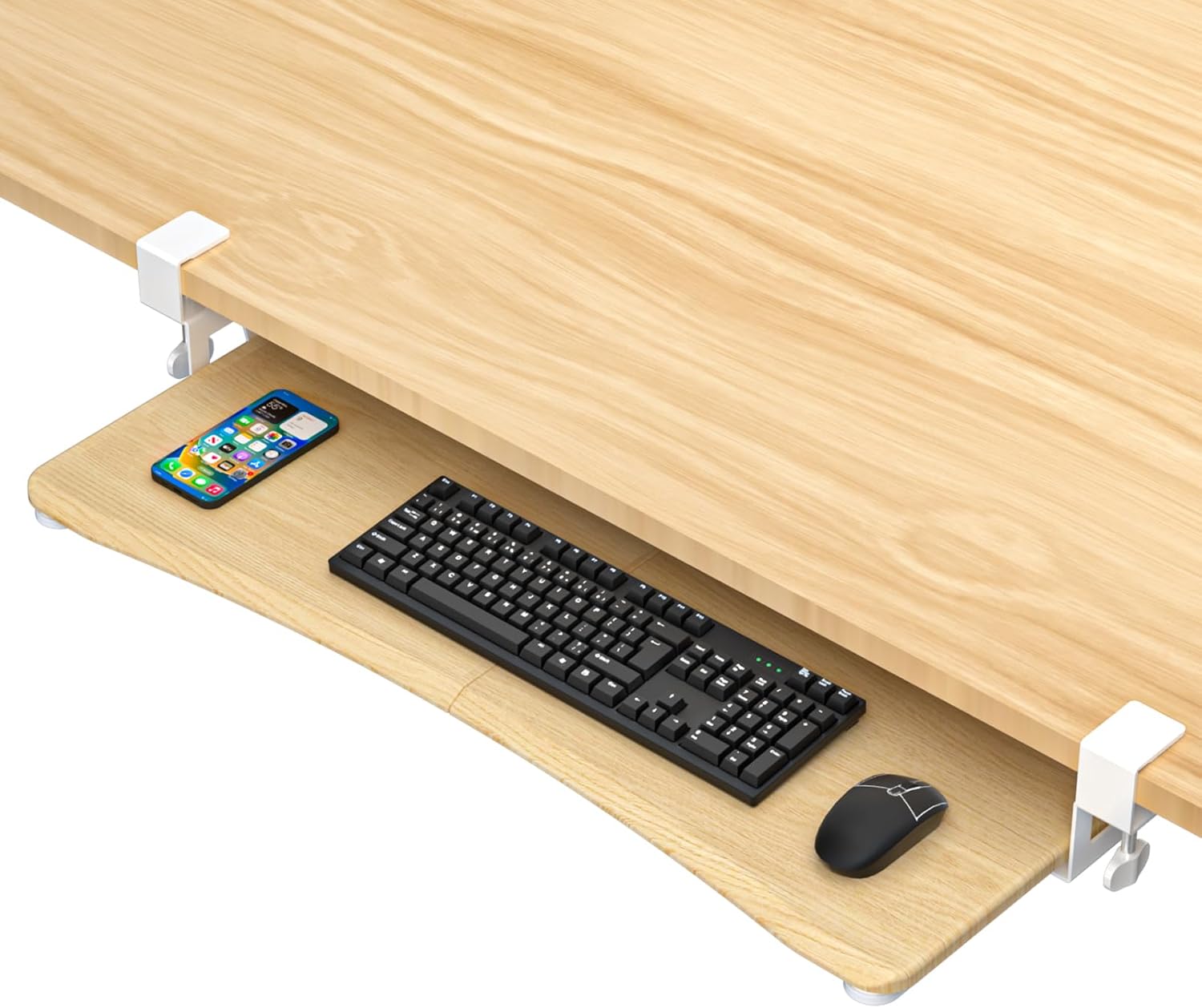 suptek Large Keyboard Tray Under Desk Pull Out with C Clamp Mount, Keyboard & Mouse Tray, 34 (38 Including Clamps) x 11.8 inch Slide-Out Platform Computer Drawer for Typing, Light Wood, DSF1LQM Light Wood 34“