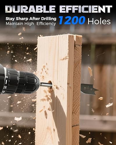 Miniatura 5 de COMOWARE Juego de brocas de pala de 13 piezas, juego de brocas planas para carpintería, SAE, soporte de almacenamiento portátil de nailon