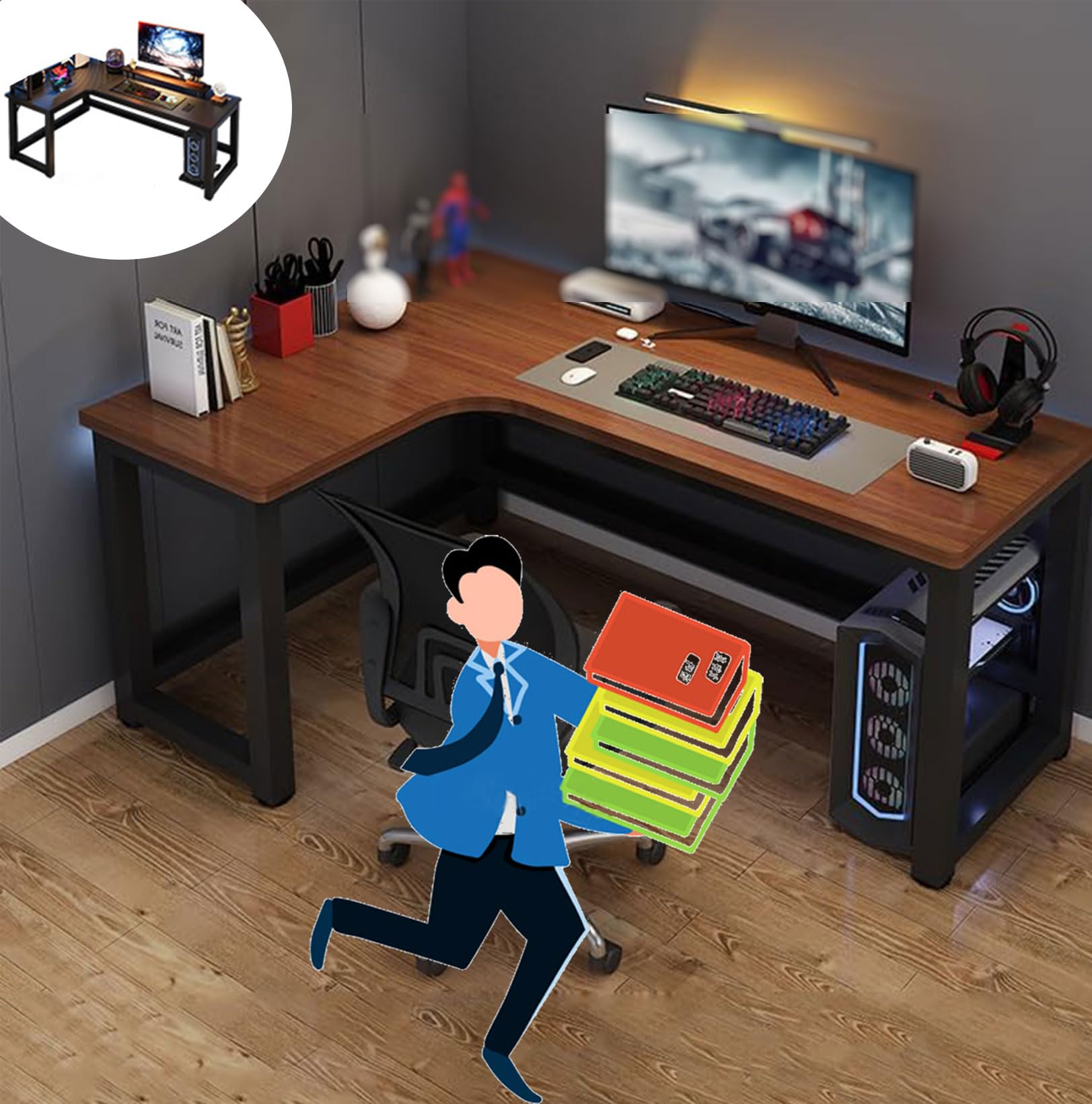 Amazon | Gguwug L字型 パソコンデスク おしゃれ カーボンファイバー色