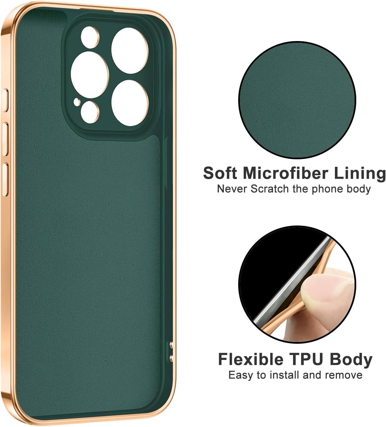 Dinick Designed for iPhone 15 Pro Max Case with Ring Holder Soft TPU Bumper Glitter Plated Slim Cover for Women Men Finger Stand for iPhone 15 Pro Max Case Green and Gold - Image 2