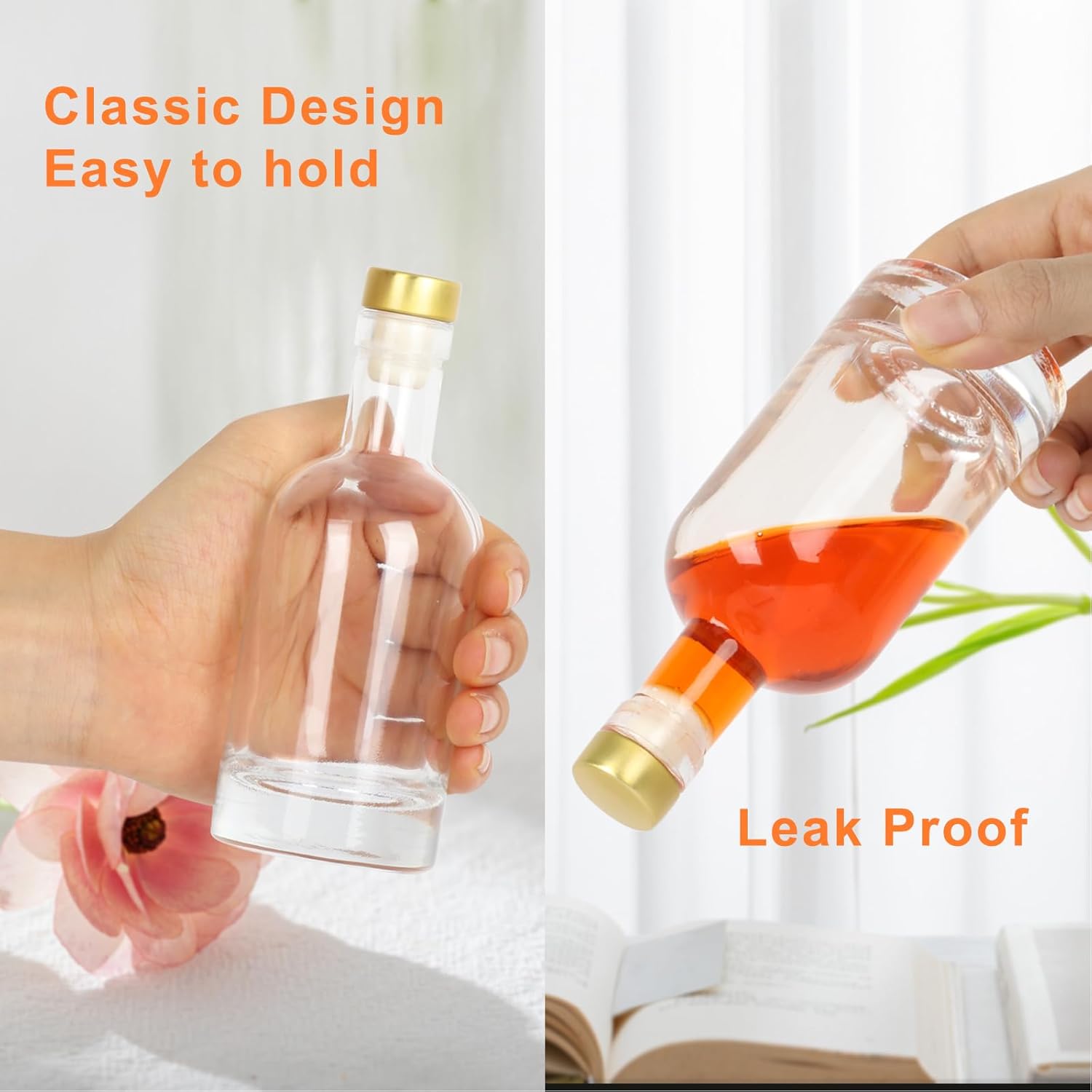 3 oz Small Glass Bottles with Lids, 12 Pack Clear Liquor Bottles, Heavy Base Vodka Bottles with T-Top Cap and Heat Shrink Capsules for Wine, Beverages, Beer And Soda
