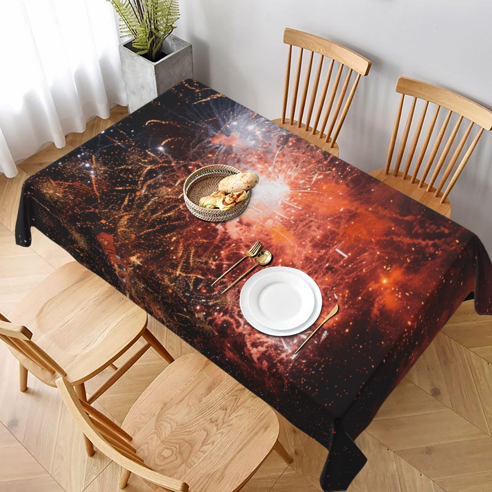 WPKJU Fireworks Printed Tablecloth 60x90 in Water Resistant Table Cover Washable Rectangle Table Cloth for Dining Tables