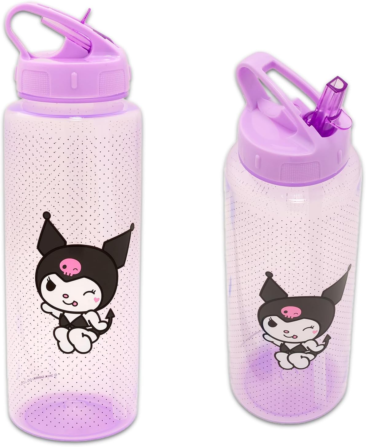 Kuromi Reusable Water Bottle Set - Sanrio Bundle 30oz Plastic Water Bottle with Spout for Home, School, Sports, Plus Sticker and More | Kuromi Container - Image 2