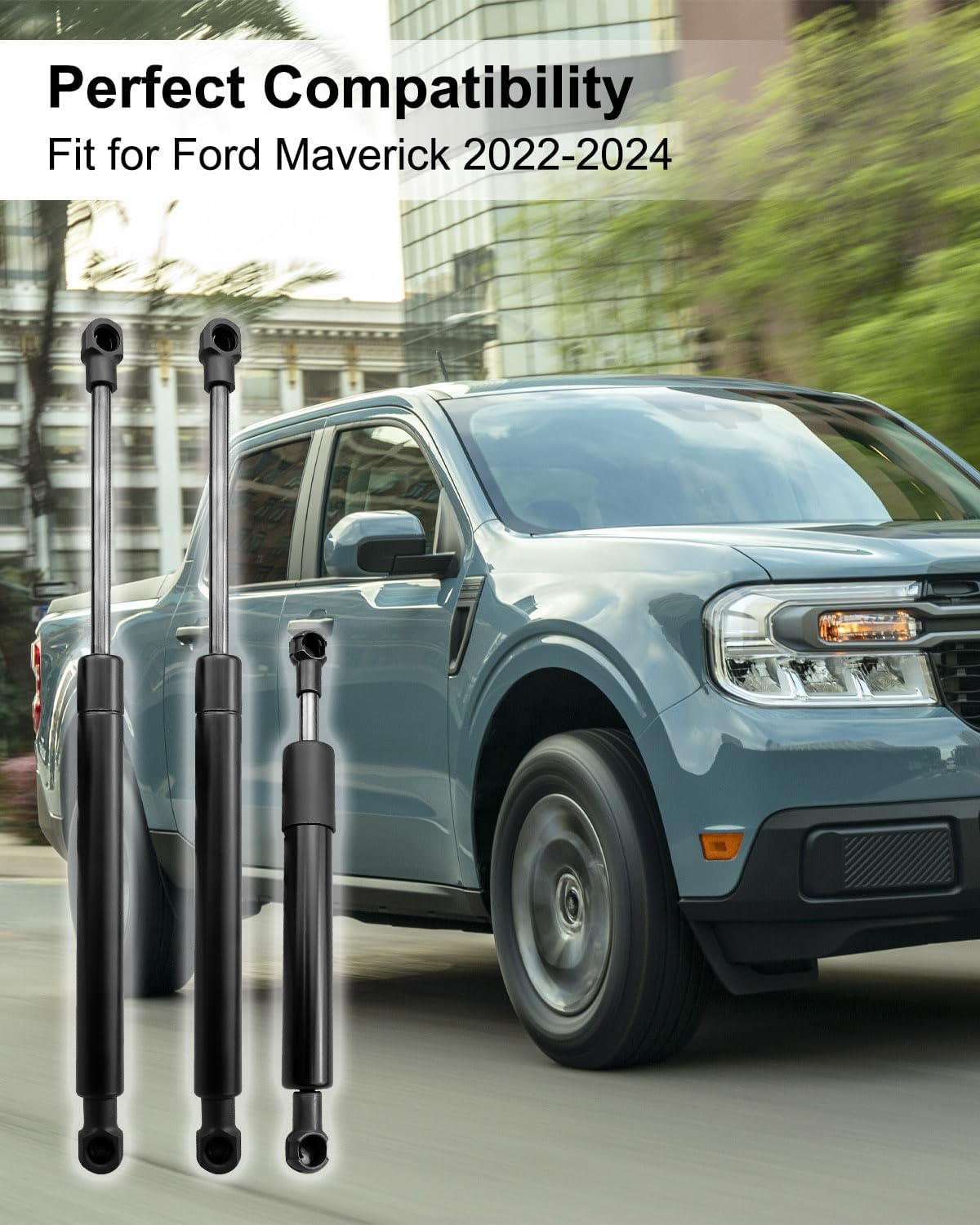 2 Pcs Gas Struts Lift Supports and 1 Pc Tailgate Shock Strut Damper Fit for Ford Maverick 2022-2024, Carbon Steel Hood Shock Gas Springs Shocks with Mounting Bracket, 3 Piece Combination