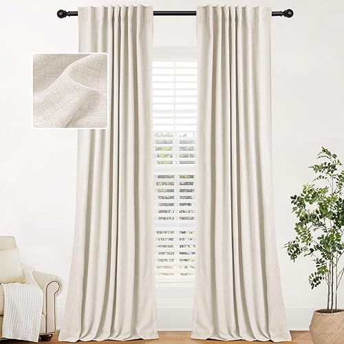 Miniatura 1 de INOVADAY Cortinas 100% opacas para dormitorio de 84 pulgadas de largo, juego de 2 paneles, cortinas opacas de lino con pestaña trasera y bolsillo