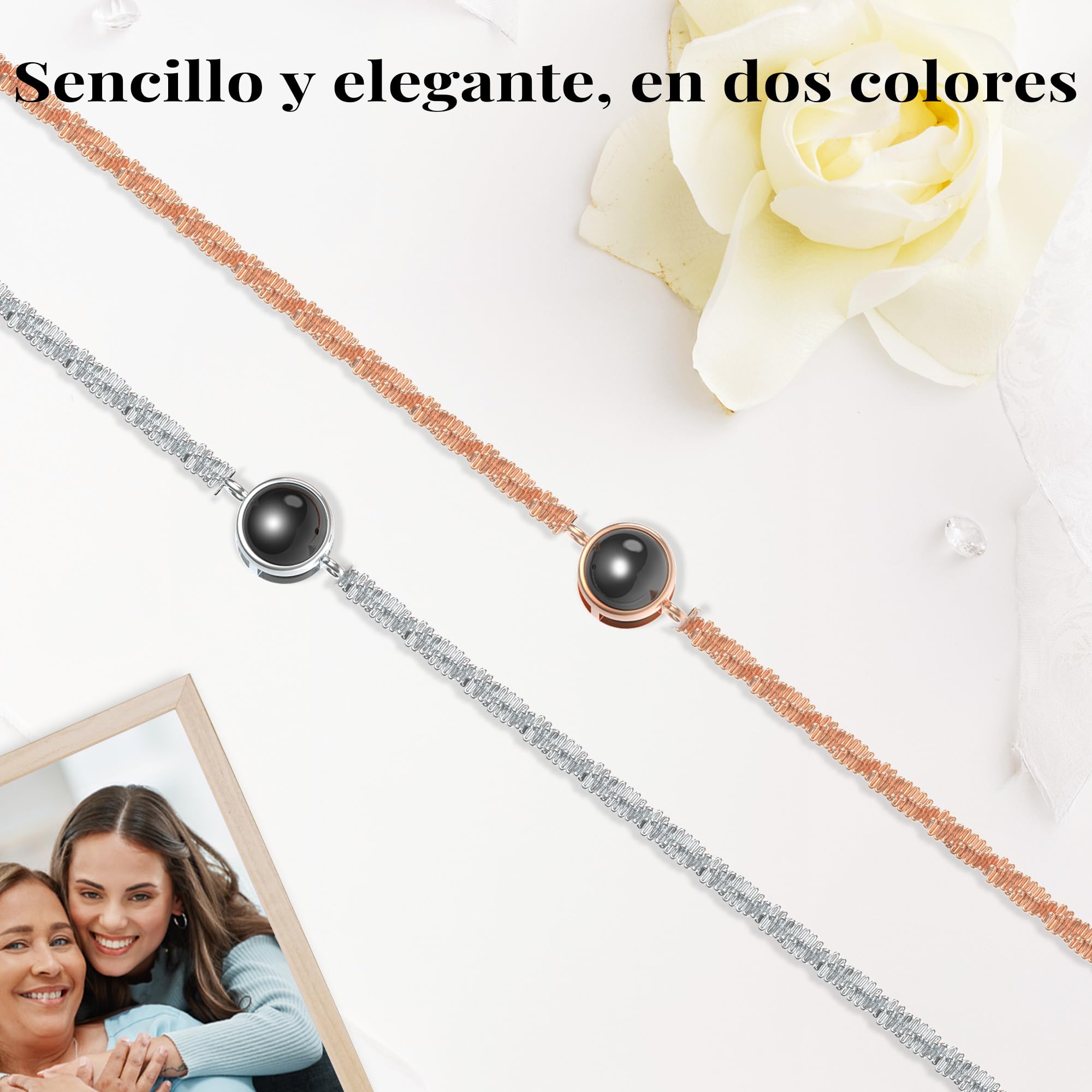 Easycosy Pulsera Mujer Personalizada, Pulsera con Foto Dentro, Pulseras Personalizadas con Foto Proyeccion, Regalos Originales para Mujer, Mamá, Esposa, Pareja, Amigo, Novia