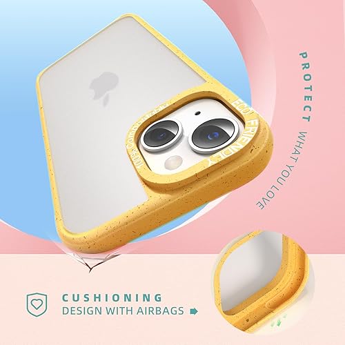 Miniatura 5 de Inbeage Funda a base de plantas para iPhone 15 mate, funda ecológica, 2023 (amarillo mate)