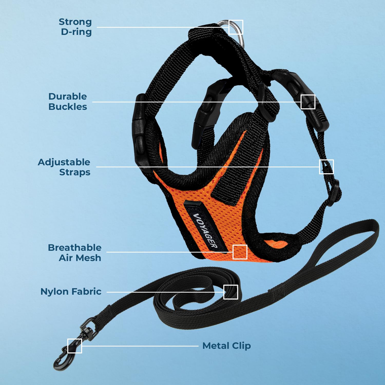 Voyager Step-in Lock Adjustable Cat Harness w. Cat Leash Combo Set including Neoprene Handle 5ft, Supports Small - Image 3