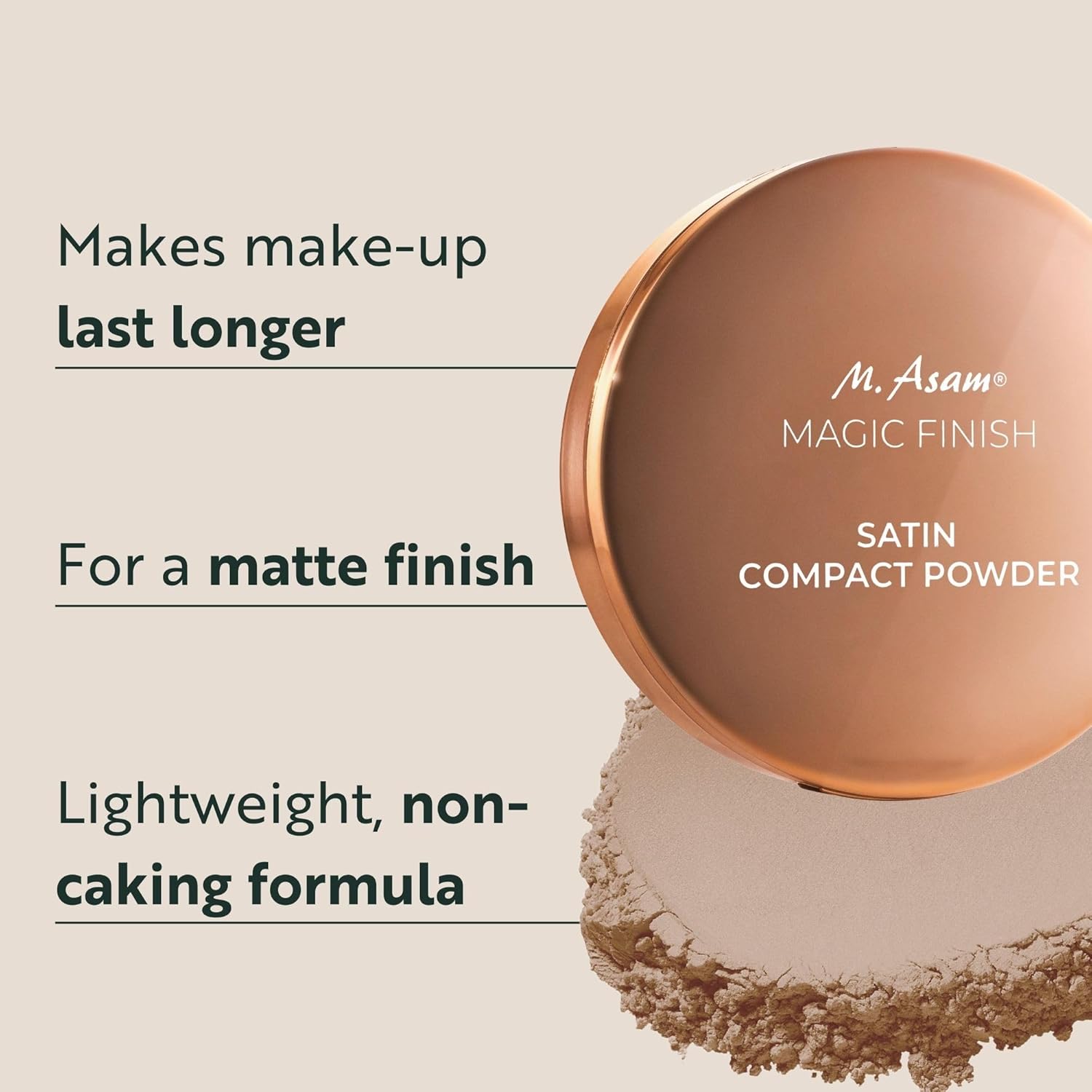 M. Asam MAGIC FINISH Satin Compact Powder Ivory (8 g) - pressed powder for perfect hold, matting & perfecting, prolongs the hold of make-up, with hyaluronic acid & vitamin E, vegan - Image 2