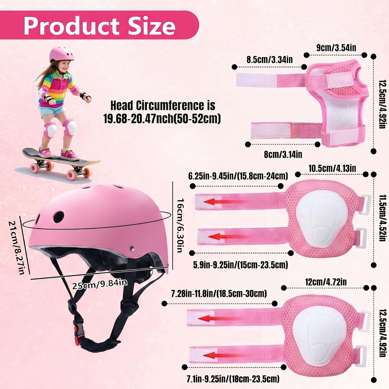 Knieschoner Kinder mit Helm, 7er Set Schoner Inliner Kinder, Schonerset Kinder 3-12 Jahre, Verstellbare Knieschützer Protektoren Kinder Schutzausrüstung für Inliner Skateboard Fahrrad Roller