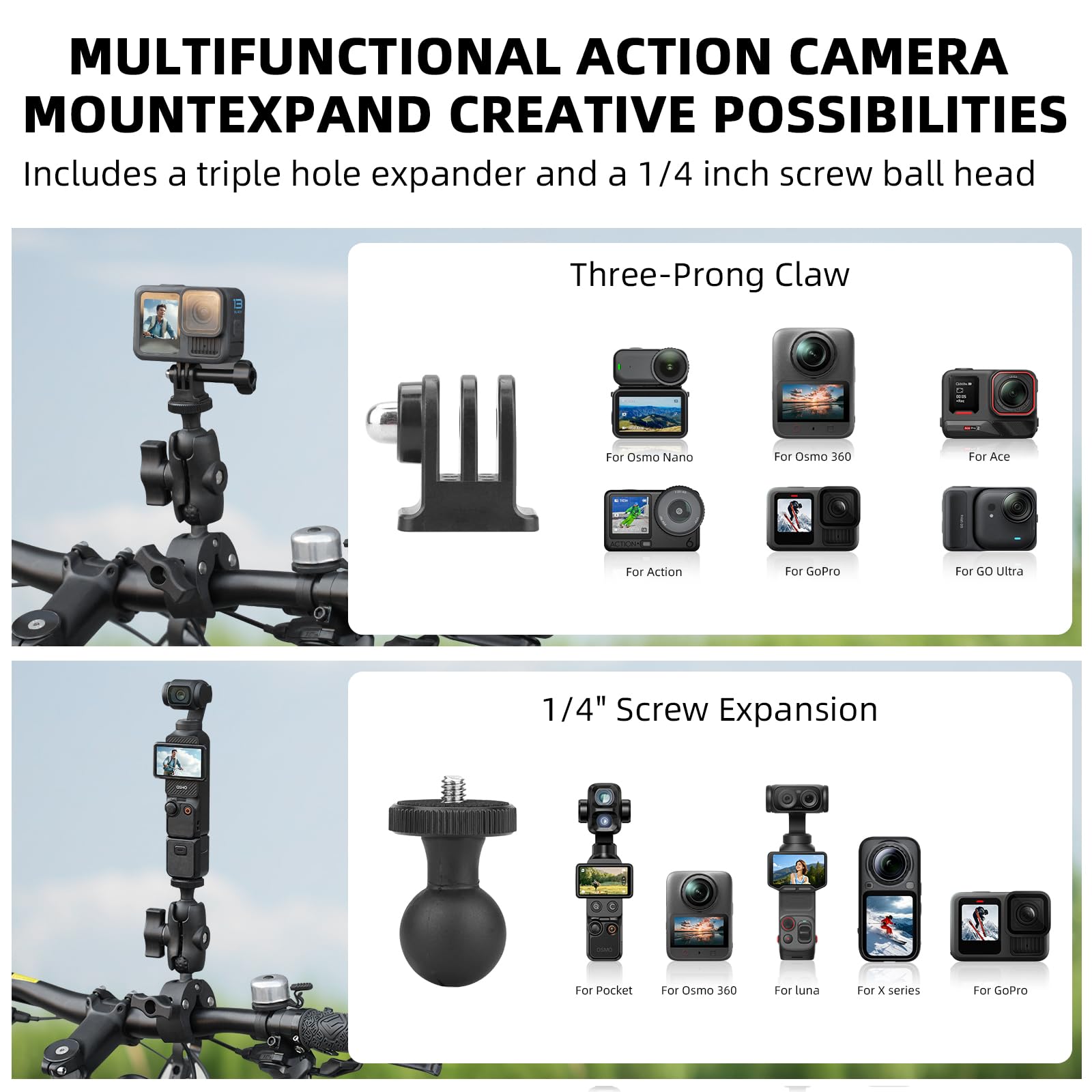 Motorcycle Camera Mount - Insta360, GoPro, DJI -2