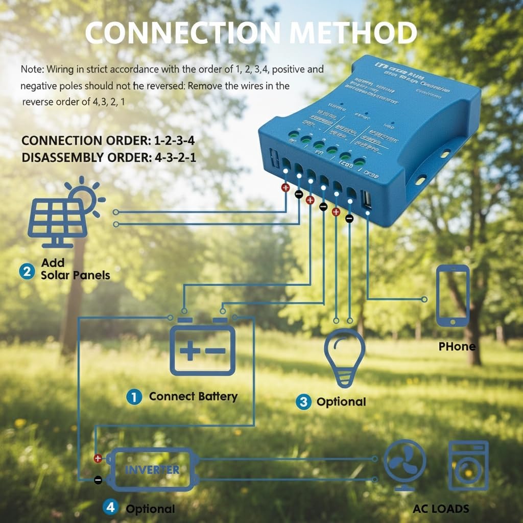 【30A Contrôleur de Charge Solaire Bluetooth】Régulateur Solaire 30A PV max 50V 12V/24V Contrôleur Solaire PWM pour Batteries Acide au Plomb, LiFePO4, Lithium