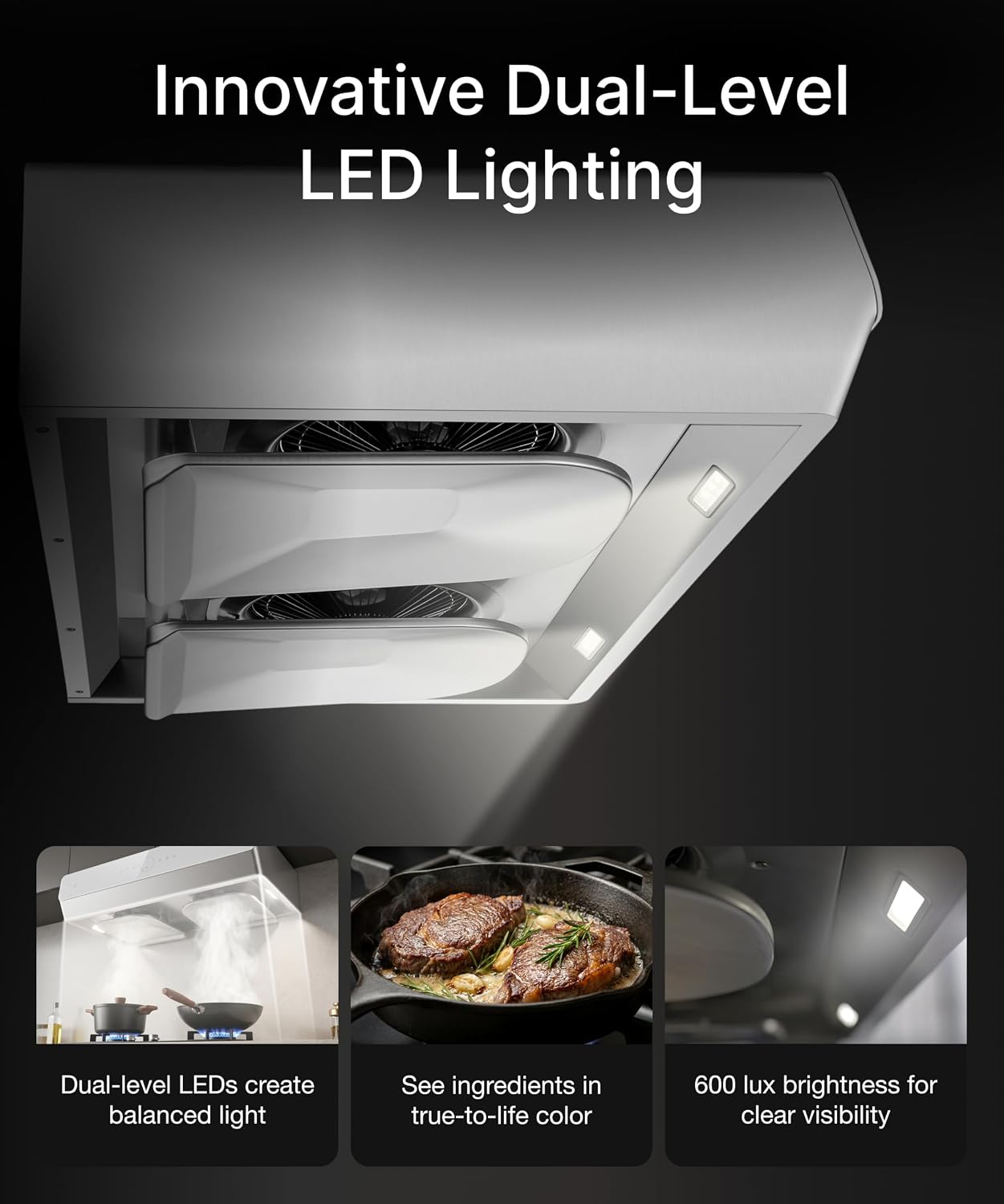 FOTILE Pixie Air UQG3602 36” Stainless Steel Under Cabinet Range Hood, 850 CFMs Kitchen Over Stove Exhaust Vent with LED Lights Dual AC Motors, Motion Control and Touchscreen