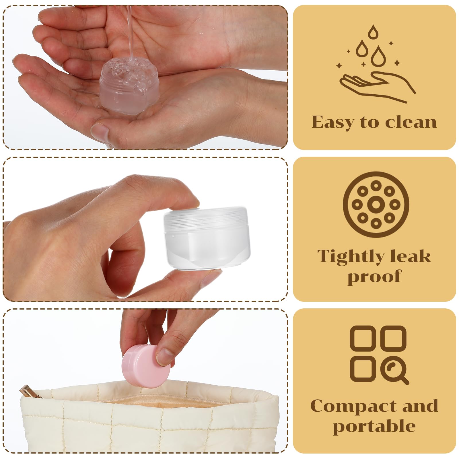 Gjinxi 6szt. Pojemniki podróżne na kosmetyki, 20ml mini pojemniki na makijaż z pokrywkami, pojemniki na balsam do ust, małe butelki do pielęgnacji skóry na makijaż, pielęgnację, szampon, odżywkę