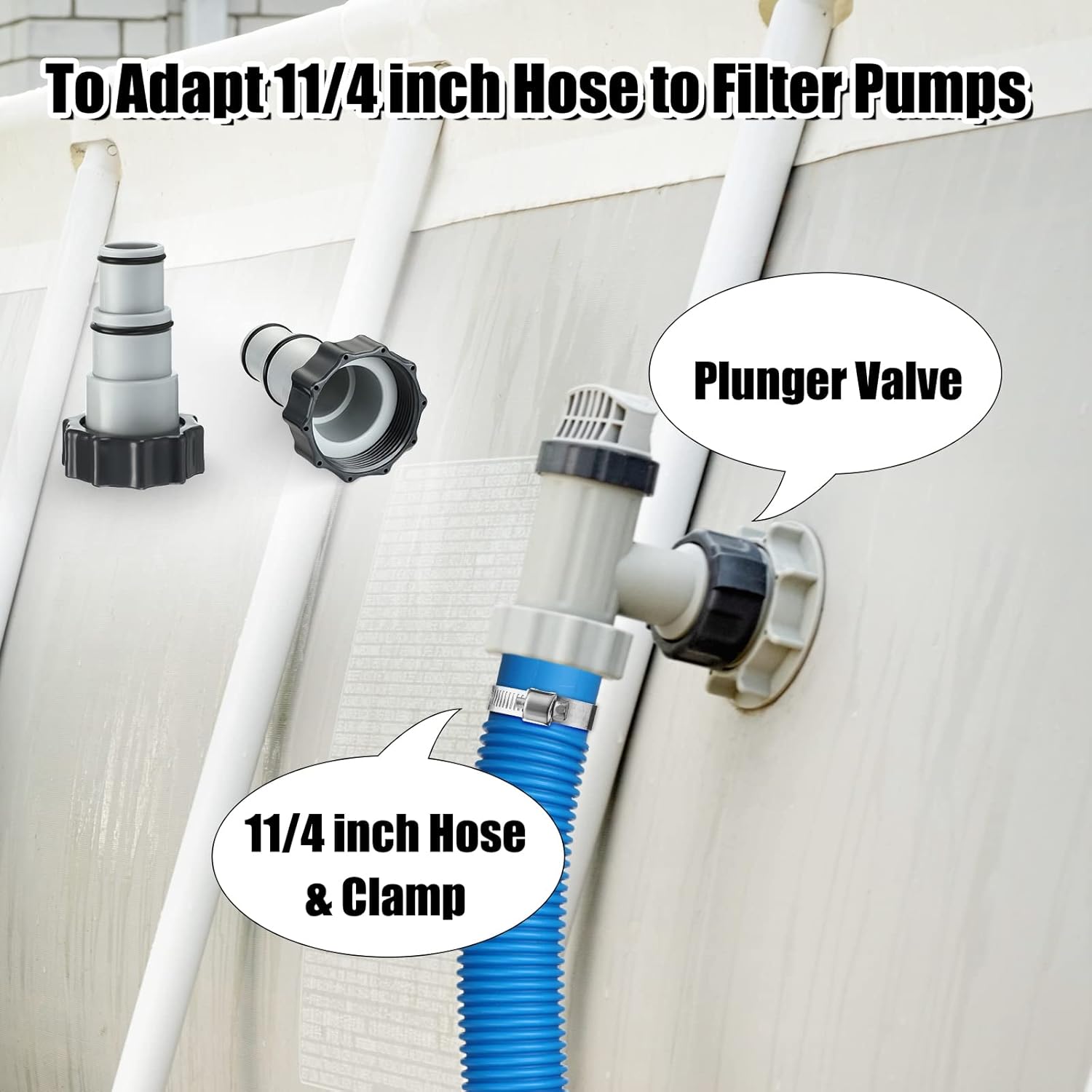 2 Pack Pool Filter Hose Replacement Kit for Above Ground Pools 1.5 Inches Diameter 59 Inches Length Replacement Summer Swimming Pool Hose with 4 Pcs Hose Clamps and 2 Replacement Hose Adapter,upgraded