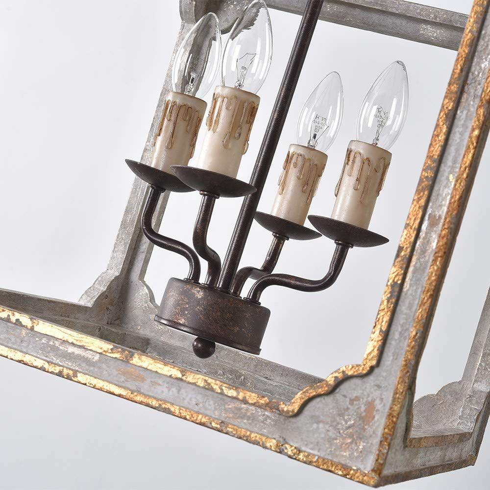 Antique Gray and Gold 4-Light Lantern Chandelier