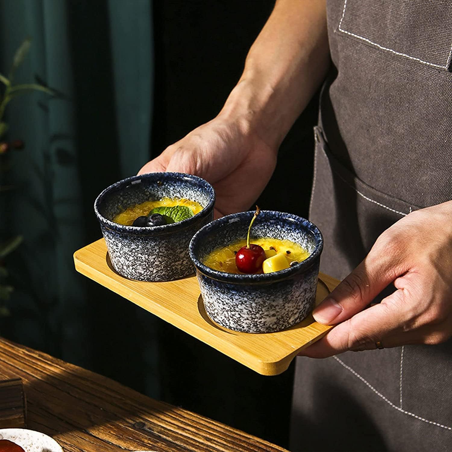 Bol à soupe, bol à riz, bol à déjeuner, ensemble de ramequins, 120 ml, ramequins à crème brûlée, plats à soufflé allant au four, ramequins à soufflé, ramequins for friteuse à air-bleu-lot de 6 ( Color