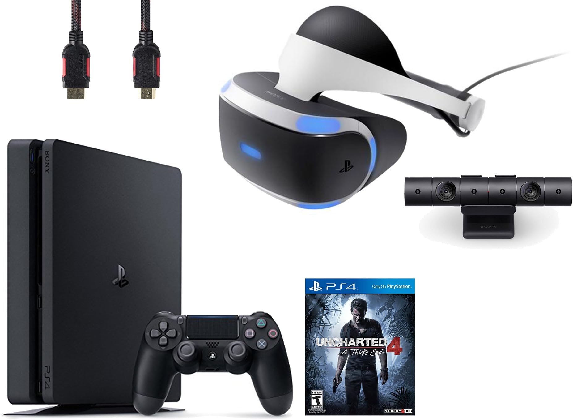 PlayStation VR Bundle 4 Items:VR Headset,PlayStation Camera,PlayStation 4 Slim 500GB Console - Uncharted 4(Versione USA, importato)