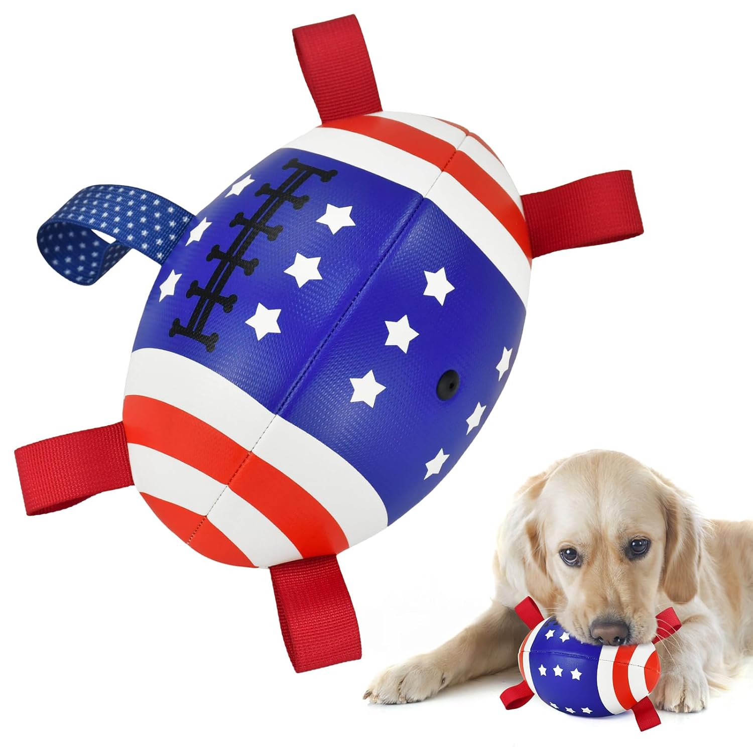 4th of July Dog Football with Straps Puppy Interactive Toy Pet Tug Ball Toy with American Flag Pattern