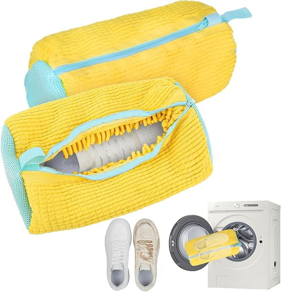 Sac Lavage Chaussures Machine à Laver, Protection Multiple Sac Chaussure Machine à Laver,Réutilisable Sac Lavage Chaussures, Protéger les chaussures et les machines à laver (jaune- 2pcs) - 1
