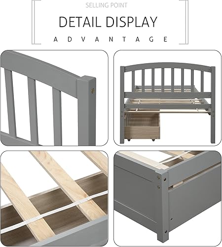 Miniatura 7 de Harper & Bright Designs Base de cama individual, cama de almacenamiento individual con cajones, cama individual de plataforma para niños con