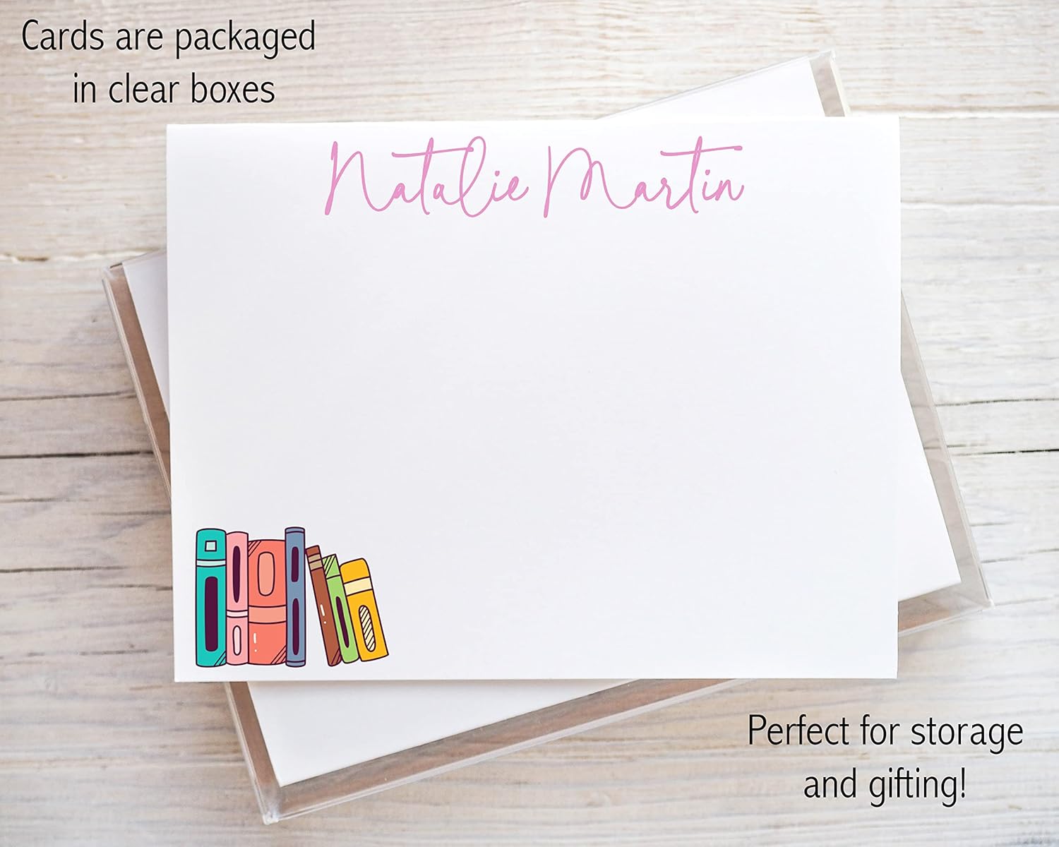 Personalized Note Cards for Book Lover, Gift for Librarian, Stationery for Bookworm, Custom Note Cards for Her, Thank You Cards, Set of 10 Cards and Envelopes 23-8