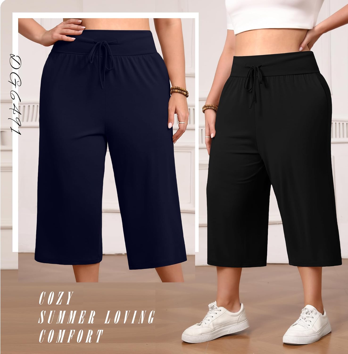 Neer 3 Pack Women's Capris Plus Size Yoga Lounge Pants Wide Leg High Waist Drawstring Cropped Sweatpants with Pockets
